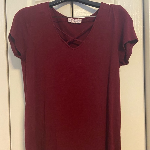 Pink Rose Tops - Short Sleeve Maroon Top